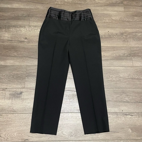 ZARA WOMAN TUXEDO TROUSERS CONTRASTING WAIST PANT HIGH WAIST BLACK Sz M NWT - Picture 1 of 8